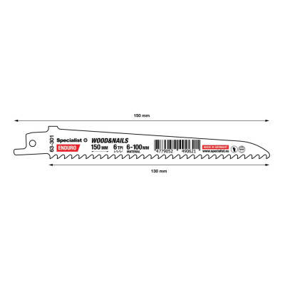 Bi-Metal Reciprocating Saw Blade for metal „Specialist+" 150 mm 6TPI